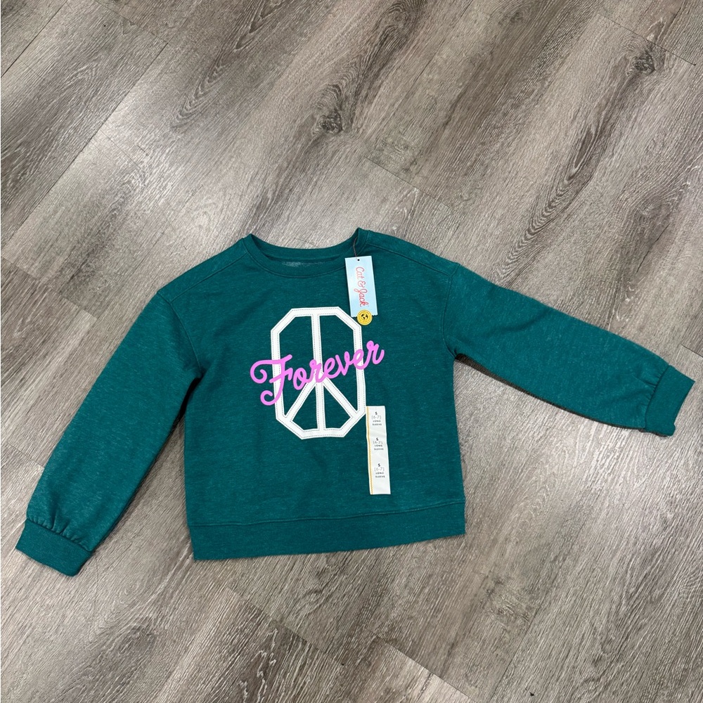 Cat & Jack Green Sweatshirt with Peace and Forever Design